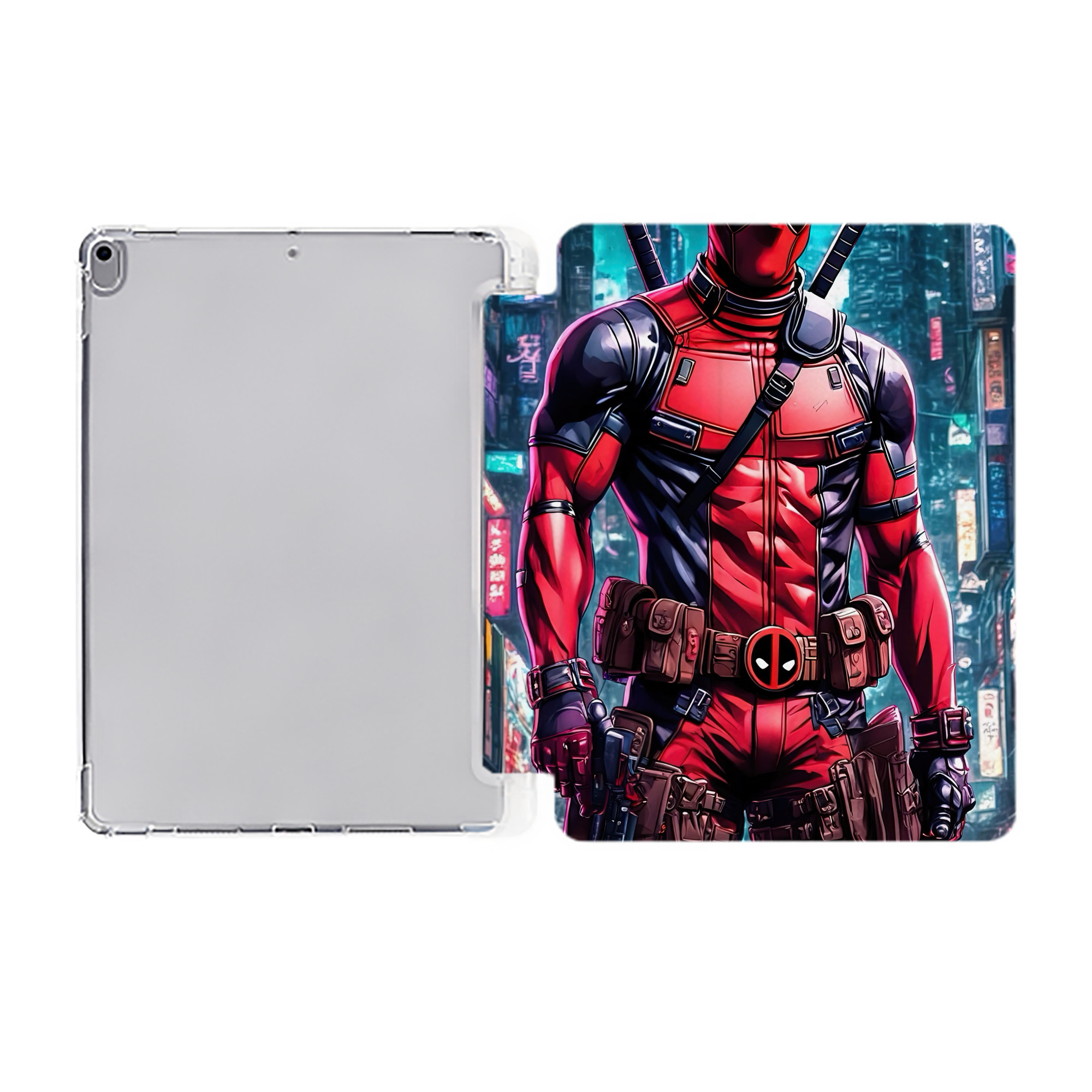 （画像用） Deadpool デッドプール IPad ケース ペン収納付き 三つ折りスタンド PUレザー×シリコン 対応機種9.5/10.5/10.9インチ